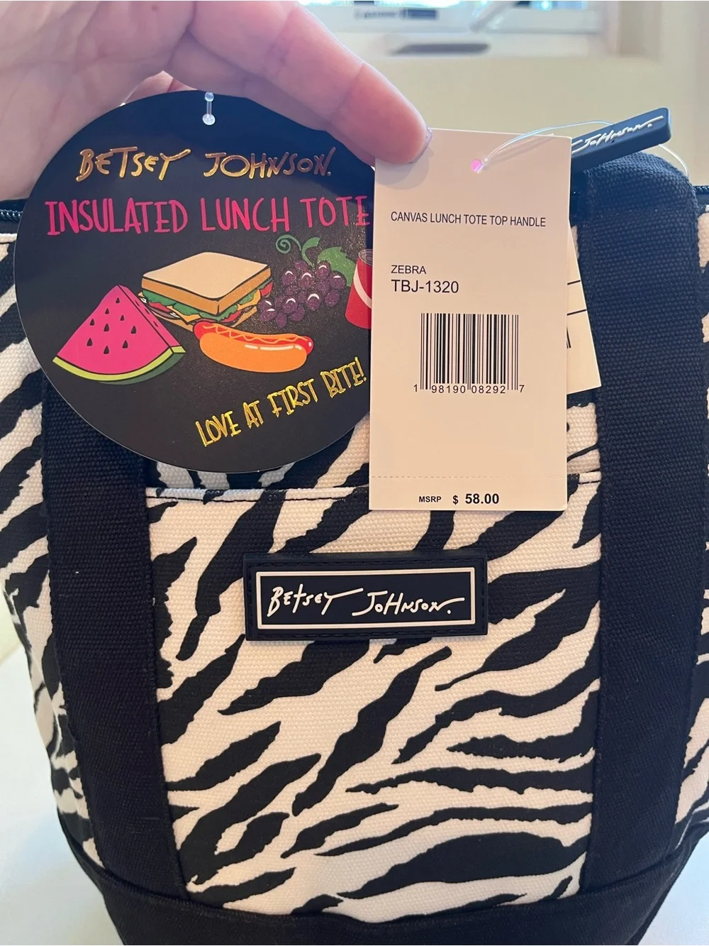Betsey Johnson Black & White Zebra Insulated Lunch Tote Bag